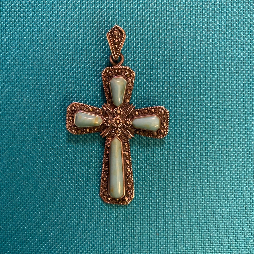 Sterling Silver And Turquoise Cross